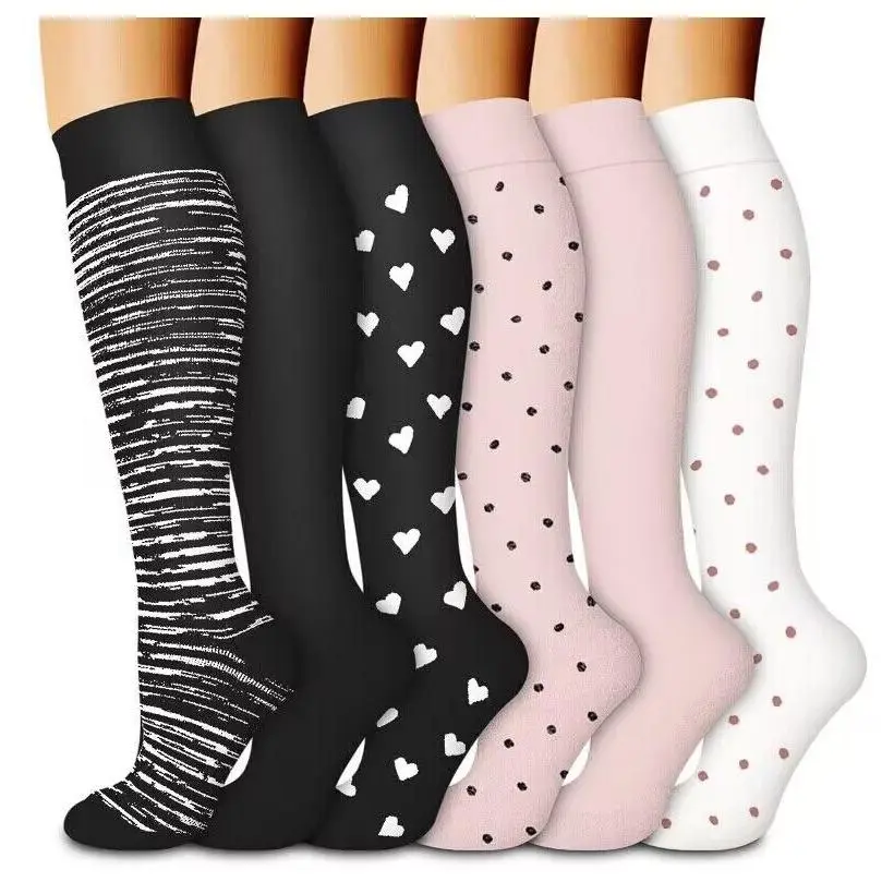 6 Pairs Professional Sports Compression Socks|   Quick-drying and long-lasting comfort|   Running Fitness Calf Support Artifact Floral Pattern Compression Knee-High Socks good breathable day