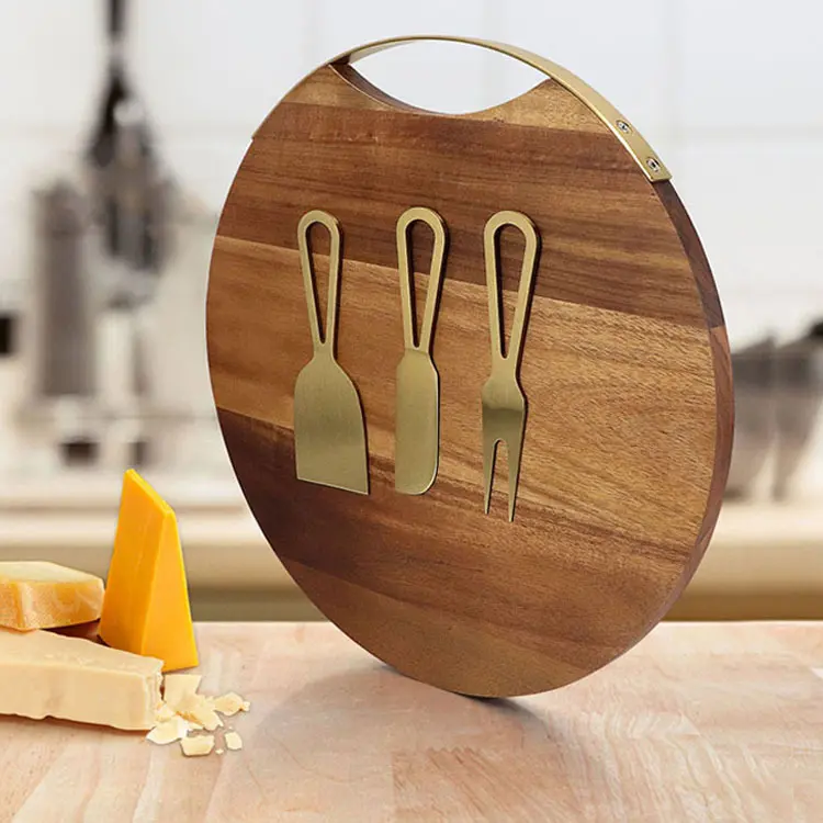 4-piece Cheese Knife And Cheese Board Set Cutlery Steel Wood Wooden Tableware Blade Stainless