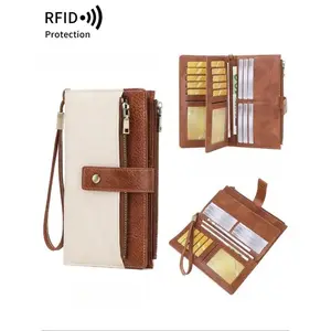 Women's long wallet, stylish clutch, elegant solid color RFlDblocking leather wallet, long wallet with wristlet, zipperpocket and card slots, slim trifold wallet, mom bag, outdoorfun (suitable for everyday use), large capacity wallet, back toschool st
