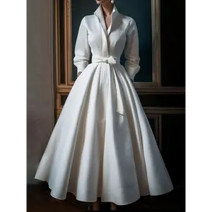 Women'S Elegant Long Sleeve Waistless Gowns Dresses With Big Skirt Evening Gowns Fabric Formal