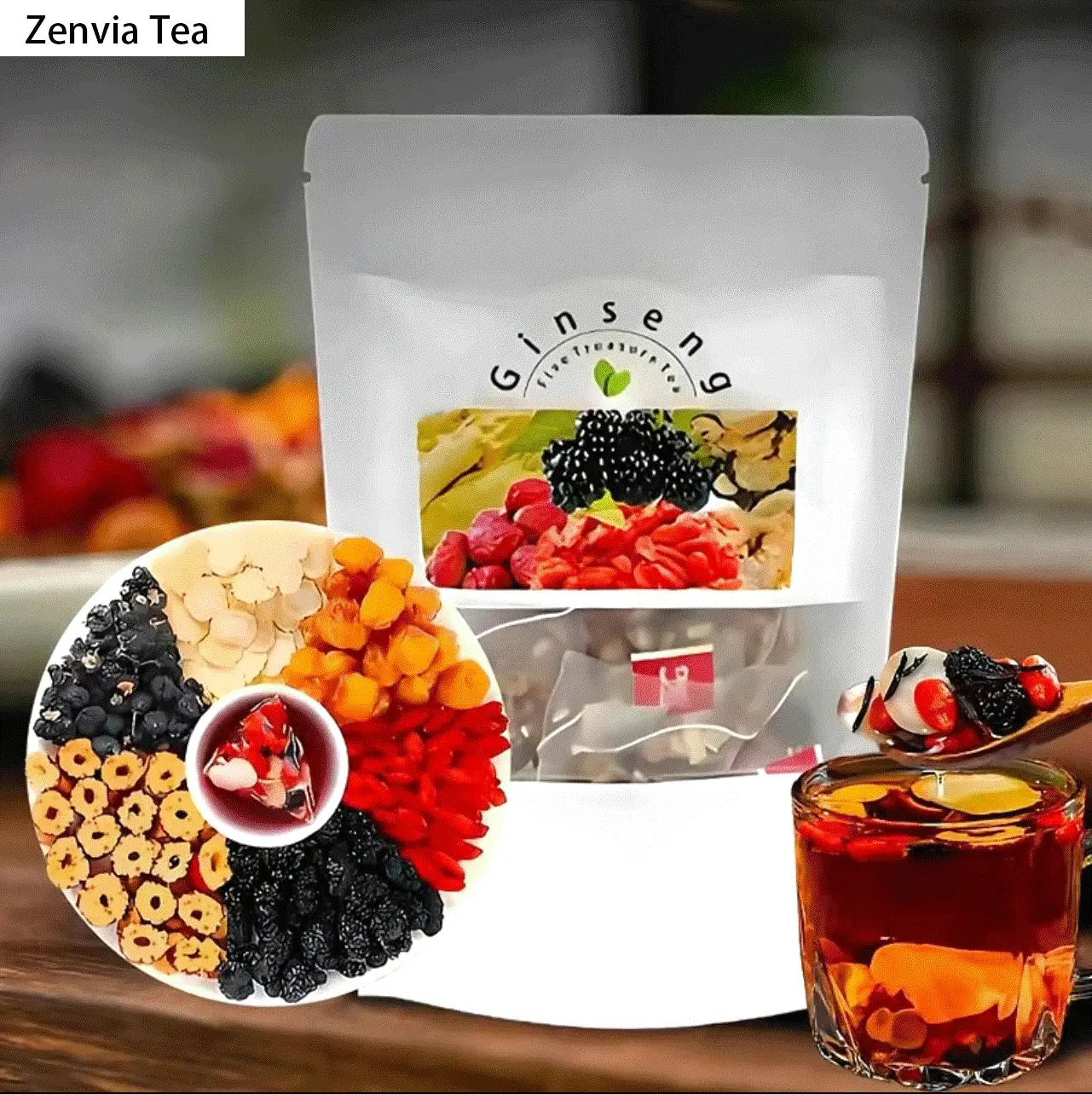 90-Cup Ginseng Fruit & Herbal Tea, Brewed Natural Herbs Lifestyle Kidney Tea with Red Date, Wolfberry & Mulberry, Men's Health Beverage, Back to School Drink