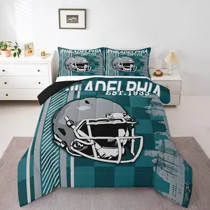 Football City Comforter Set,Football Sports Ball Game Bedding Sets,Rugby Helmet Bed Set,Competitive Games Quilt Set(Philadelphia)