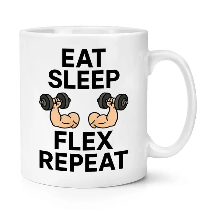 Eat Sleep Flex Repeat 11oz Mug Cup Funny Gym Trainer Dad Fathers Day Son Grandad Boyfriend Uncle Joke Weight Lifting Body Builder #140