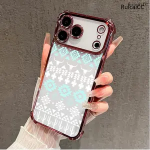 RuicaiCC Western Bull Head Pattern Electroplated TPU Phone Case for iPhone 17 Pro Max 16 15 Plus Air 14 13 12 11 Shockproof Soft Aesthetic Protective Smartphone Cover