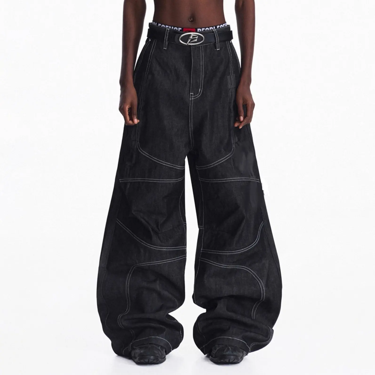 Inflation 2026 Spring Summer New Arc Stitched Black Baggy Jeans Men High Contrast Stitching Wide Leg Streetwear Denim Pants  Fashion Stylish Y2K  Tops, Menswear