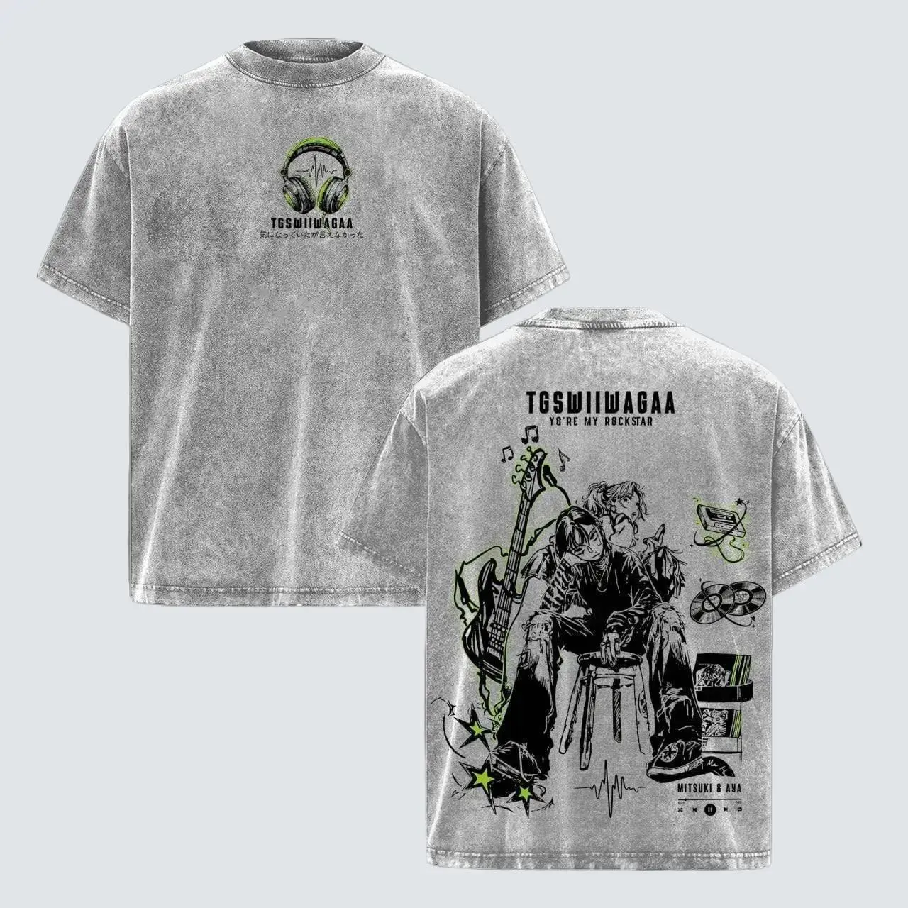 Limited Retro Oversized Vintage Unisex TGSWIIWAGAA Rockstar Guitar Headphone Graphic Washed T-Shirt Music Band Streetwear Tee for Fans