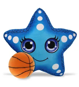 DOLLIBU Polyester Starfish Shape Stuffed Toy - Adorable Blue Starfish Plush with Basketball Accent, Ideal for Customized Gifts, Adorable Look