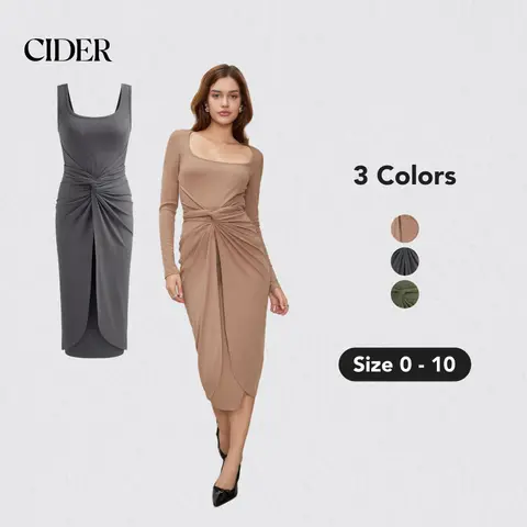 Cider [3 colors, size 0-10] 3-Way Knotted Stretchy Midi Dress