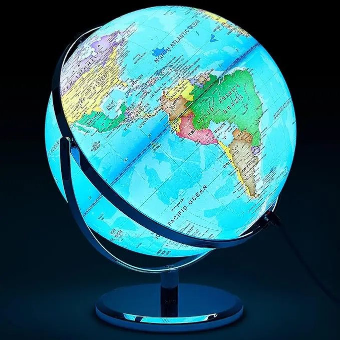 13-Inch Illuminated Physical World Globe, 720° Rotating Erasable Model with 3 LED Light Modes, Educational Learning Materials Study Supplies Visual Learning Tools for Students, Bedroom Desktop Decor Night Light
