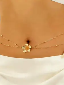 Spring Day Whispers Metal Flower Waist Chain, High-End Feel, Beaded Double-Layer Details, French Chic, Versatile Fashion Accessory