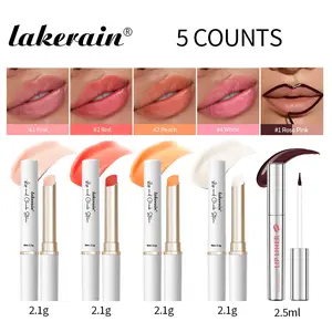 Long-Lasting Peel off Lip Liner Tatoo + pH-Tone Change Lip Balms Set, 5 Counts/Set, Smudge-proof Matte Lip Tint + Moisturizing Tinted Lip Gloss Combo, Lip Liner & Lip Color Set, Natural Flush for All Skin Tones, Cosmetics