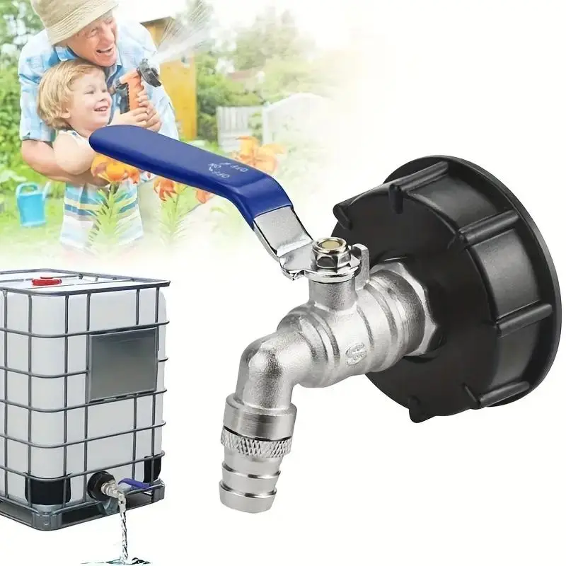 IBC Tank Adapter with 3/4" Outlet Faucet, Durable Brass IBC Tank Adapter, Rust-resistant Watering & Irrigation Tool for Garden & Industrial & Outdoor