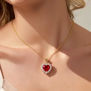 Crystal Heart Pendant Necklaces Birthstone, 14K Gold Simple Cubic Zirconia Pendant, Styilsh Wedding Jewelry for Bride Bridesmaid Birthday/Anniversary Valentine Gifts for Women/Wife/Girl