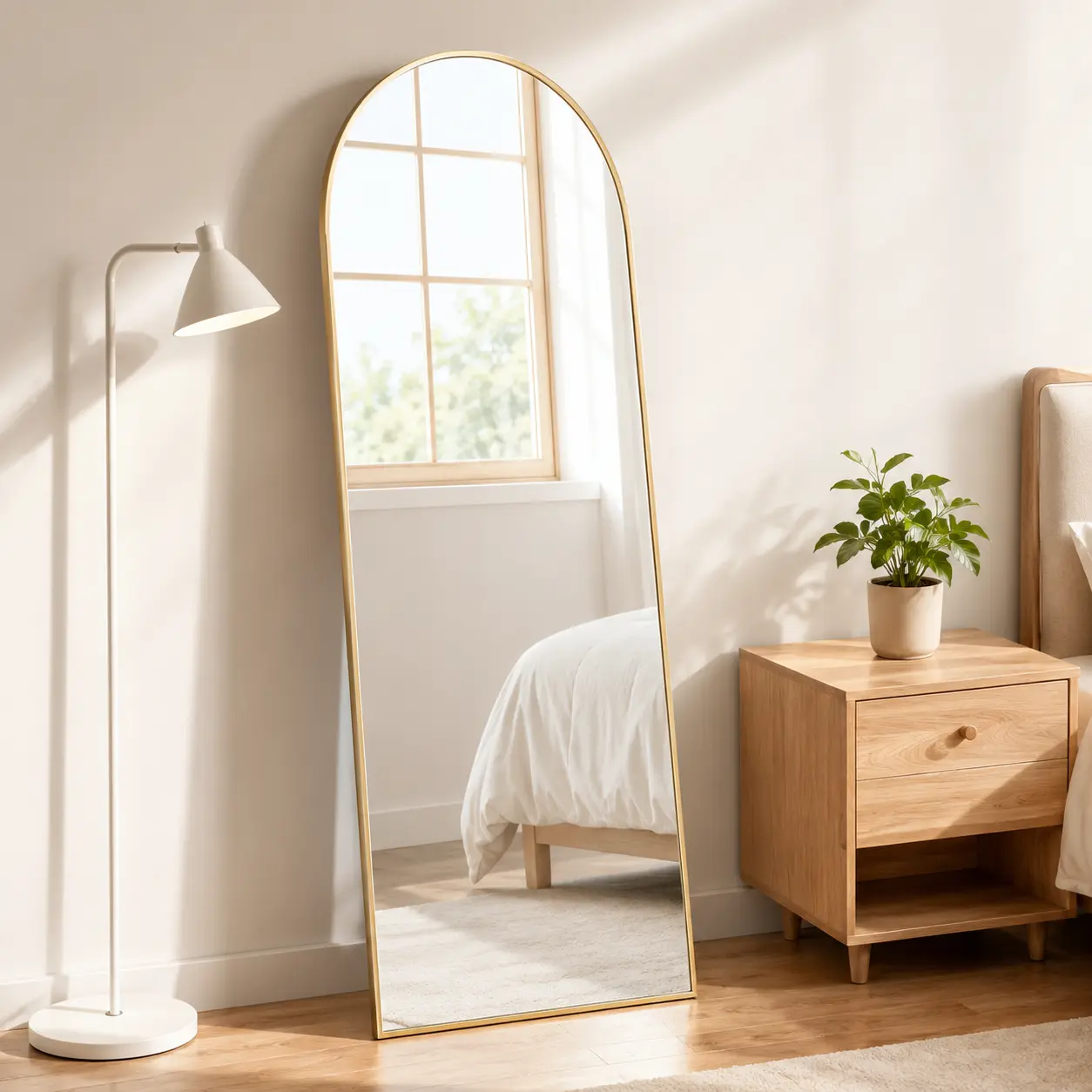 Household 56x15 in Arched Full Body Mirror with Durable Aluminium Alloy Gold Frame - Lightweight, Freestanding, Leaning or Wall-Mounted, Enhanced Reflective Float Design, Easy Installation for Bedroom, Entryway