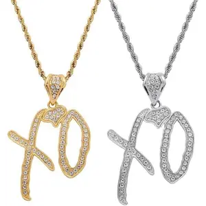 Unise High Hip Hop XO Letter Pendant Necklace For Women Men, Fashion Cubic Zirconia Exaggerate Creative Gift Jewelry