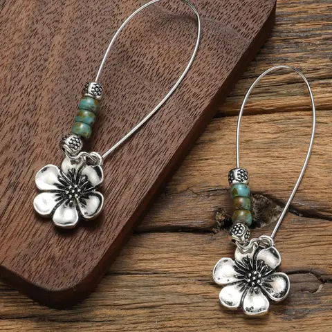 Boho Style Flower Design Dangle Earrings, Bohemian Earrings, Vintage Trendy Minimalist Earrings, Jewelry for Women & Girls for Daily & Party Decoration, Earring Stacking Set, Flower Stud Earrings, Trendy Fashionable Accessories
