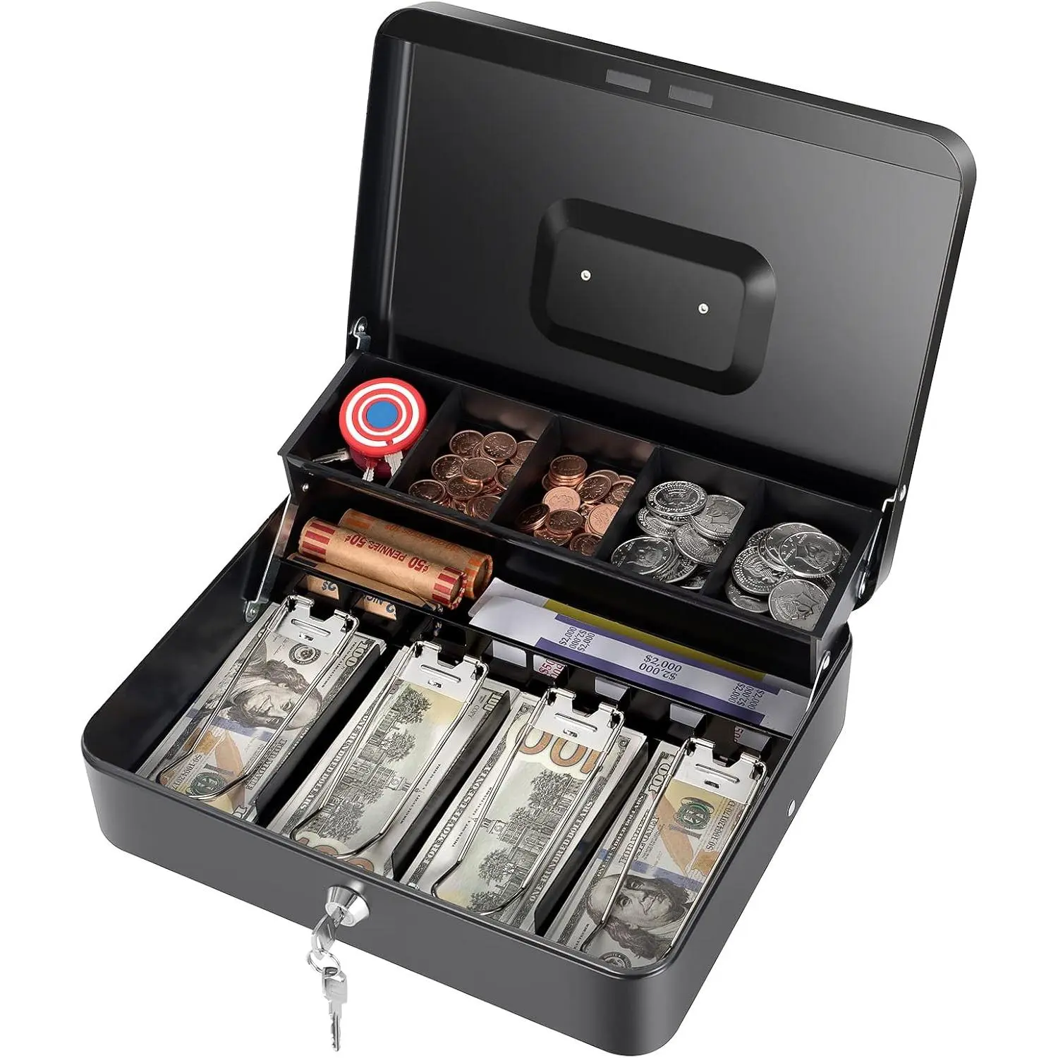 Box with  Tray and Key Lock, Saving Lock Box with  Tray Storage for  Register 11.8"x9.45"x3.54" Black XL Large