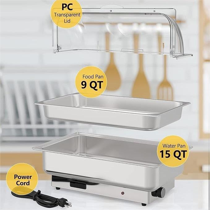【Christmas Deal】GARVEE 9QT Electric Chafing Dish Set with Temperature Control, Stainless Steel 2-in-1 Warming Tray & Food Warmer, Household Appliances, Multi-Pan Configurations for Catering Kitchen, Banquets, Parties