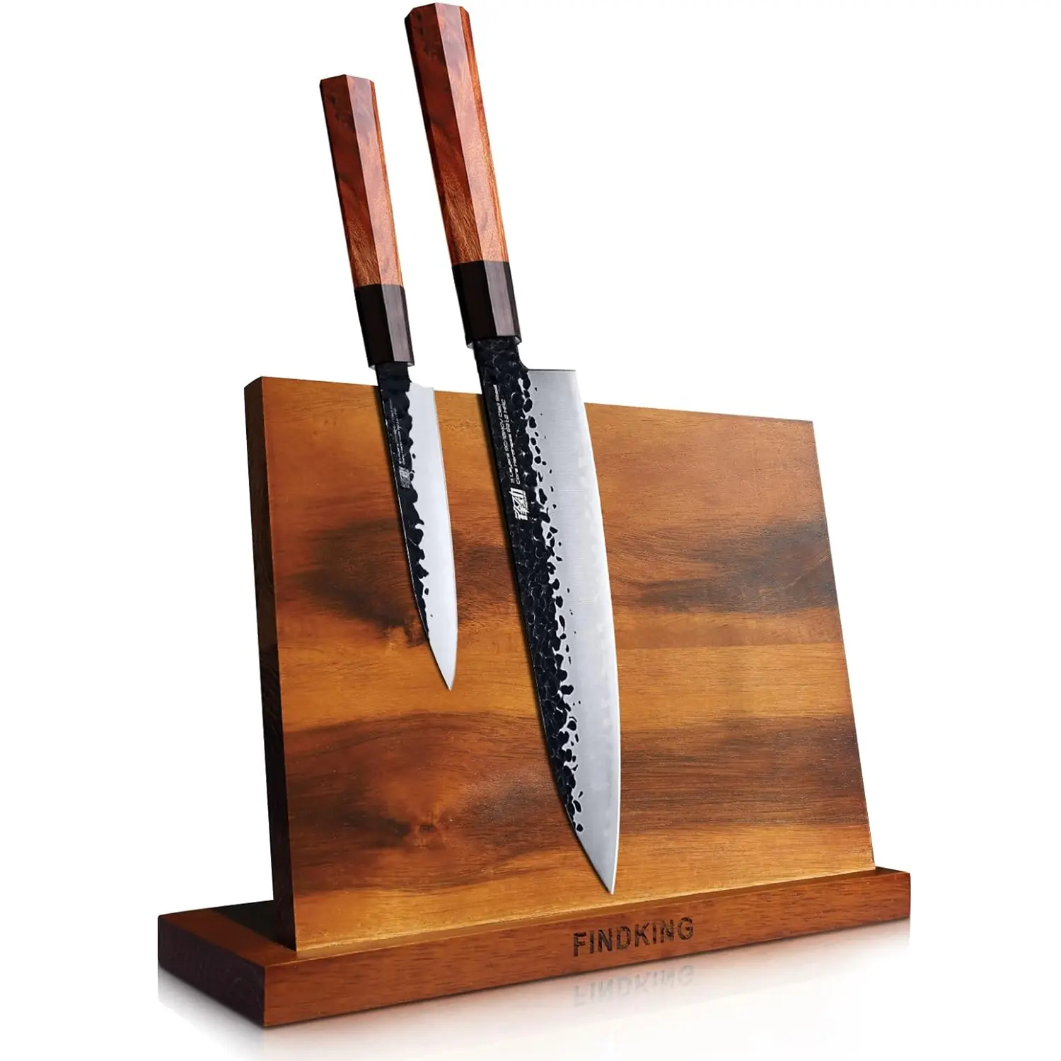 FINDKING Magnetic Knife Block, Teak Wood Kitchen Utensils Holder, Magnet Knife Stand for Kitchen Counter, Heavy, Strong Magnetism (10.8 x 8 Inches, Without Knives)