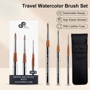3-piece Paul Cézanne metal-piped travel painting set, complete with a leather storage bag. Ideal for watercolor, acrylic, oil painting, and model coloring. Perfect gift for professional artists, art students, and model painters.