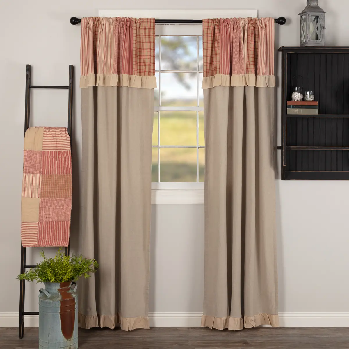 Farmstead Red Patchwork Panel Curtains