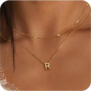 Initial Necklaces for Women 14K Gold Silver Plated Letter Jewelry Non Tarnish Layered Dainty Cute A-Z Pendant Choker Necklace Waterproof Trendy Name Necklace Personalized Jewelry Gift for Women