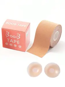 Self-Adhesive Strapless Bra Set, Includes 2 Nipple Covers and 5m Stretchable Elastic Fabric, Perfect for Weddings Parties Gatheries