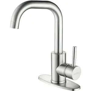 Square Bar Sink Faucet, Single Handle Bar Mixer with 3 Hole Deck Plate, Utility Stainless Steel Cheese Faucets for rv Camper Laundry Outdoor Farmhouse Kitchen Sink (Brushed Nickel, Small)