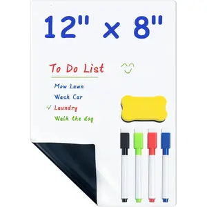 Dry Erase Board for Fridge, 12"x 8" Fridge Whiteboard for Kitchen, Small White Board Set with 4 Markers and Eraser, , Family Schedule Planning Board