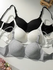 3PCS Girls Teenager Non-Wired Push Up Bras Comfortable Bra Sets Suitable For Small Bust Sports Bra Womenswear Viscose Basic Minimalist Vneck Multicolor