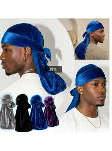 Velvet Durags for Men & Women, Soft Hair Cap with Long Tail Feature & Wide Straps, Unisex Accessory for Dreadlocks, Comfortable Sleep Cap, Hair Wraps