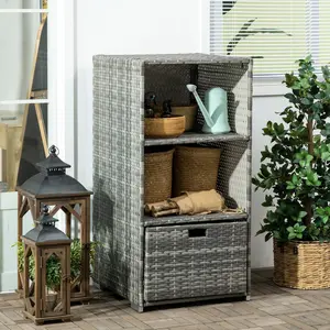 Waterproof PE Wicker Towel Valet Stand Multi Functional Storage Design for Courtyard Home Spa Leisure Space