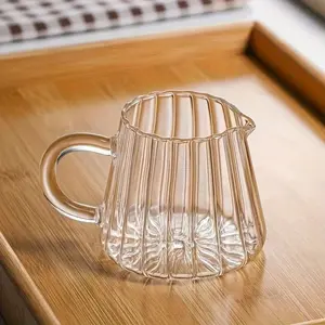 1 piece/2 pieces. Glass mini cup, cute wavy glass milk pot, suitable for holding various beverages such as espresso, milk, butter, honey, etc. Kitchen gadgets.