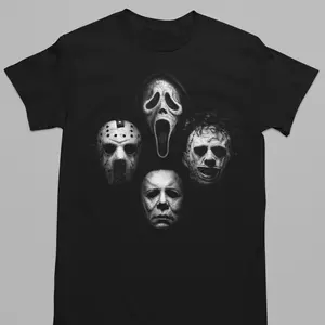 Horror Friends Halloween Tshirt for Spooky Vibes - Perfect for Halloween Parties & Events Men's Humorous Graphic Tee Cotton Printed Round Neck T-Shirt