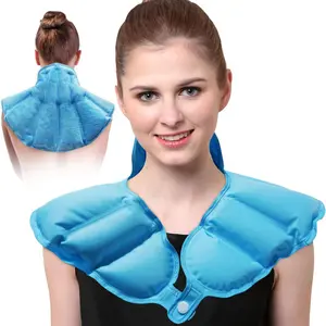 Ice Pack for Neck and Shoulders Upper Back Discomfort, Large Neck Ice Pack Wrap with Soft Plush Lining, Reusable Gel Cold Compress for Post-Workout Recovery, Blue
