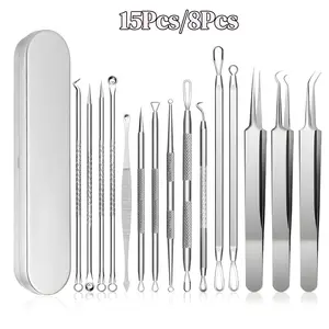 Stainless Steel Skin Care Tool Set with Storage Box, 8/15pcs Professional Acne Pimple Extractor Kit, Blackhead Remover Tool, Facial Care Tools for Home Salon Use