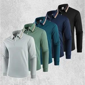 Men's 5-Pack Versatile Long-Sleeve Polo Shirt - Comfortable Fit, Color-Block Collar, Easy to Wear for Work and Casual Travel