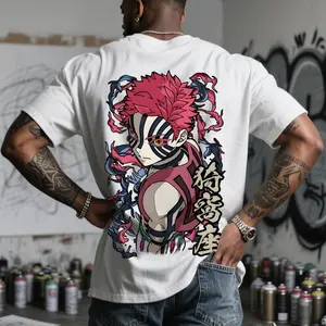 Demon Slayer Akaza Unisex Summer outfits men streetwear 80s 90s graphic tees cotton Anime tank tops men gifts Breathable Casual Fabric Menswear Tshirt Operator Crewneck Shortsleeve Tropical