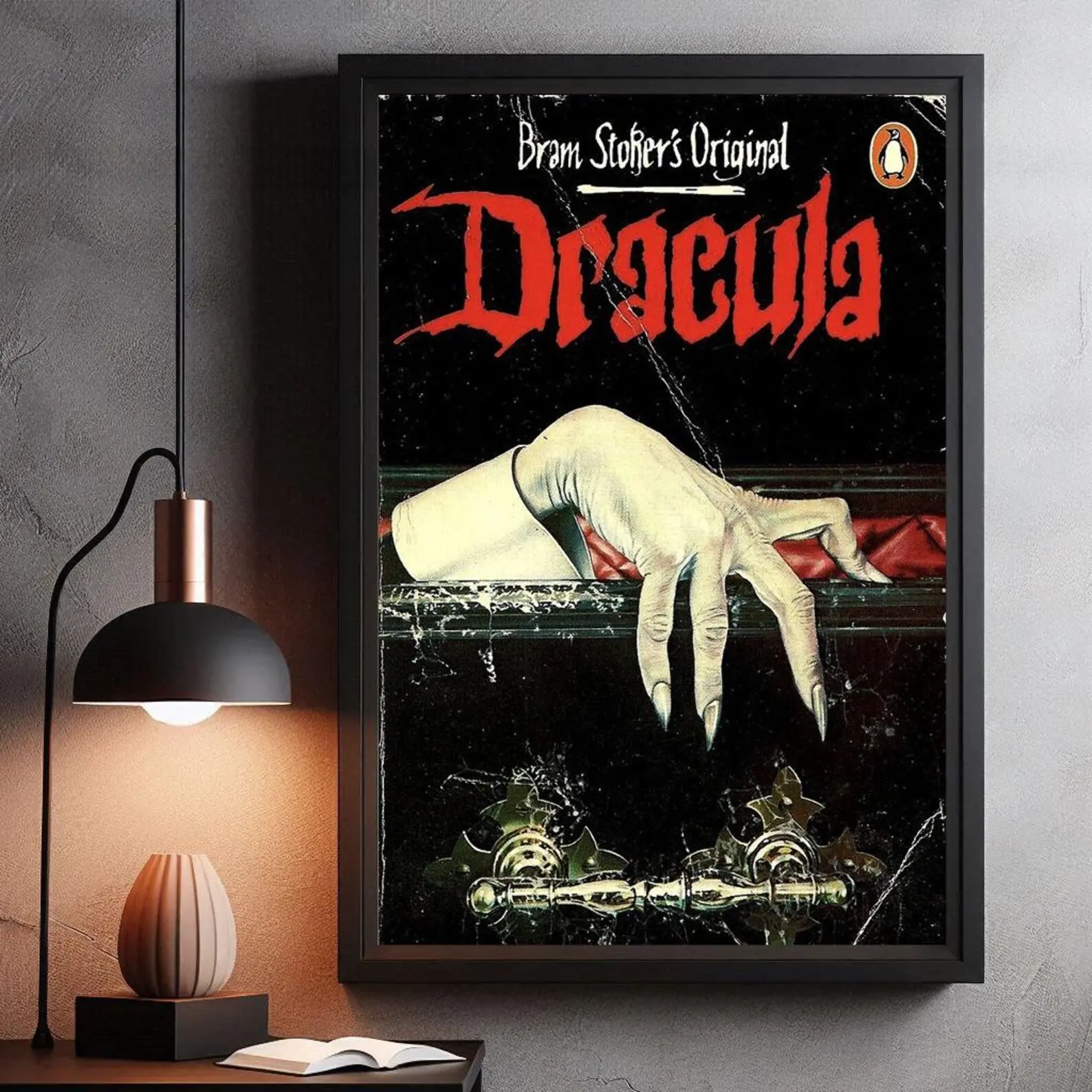 Vintage Gothic Horror Poster, Creepy Coffin Hand Wall Art for Bedroom, Dorm, Halloween and Dark Aesthetic Room Decor