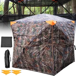 Hunting Blind - 360° See Through Ground Blind with Floor Mat, 2-3 & 3-5 Person Pop Up Hunting Blind, Ground Blind for Deer Turkey Hunting, Camouflage