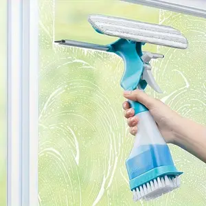 4-In-1 Glass Cleaning Brush Set, Spray & Scrub Options, Ideal for Windows Mirrors Tiles, Easy Home Cleaning Tool, Household Cleaning Tool, Bathroom Kitchen Living Room Essential