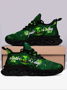 Women's Clover Print Lace Up Sneakers, Casual Comfortable Breathable Sports Running Shoes, Sporty Running Fashion, Perfect for Daily Wear & Gifts