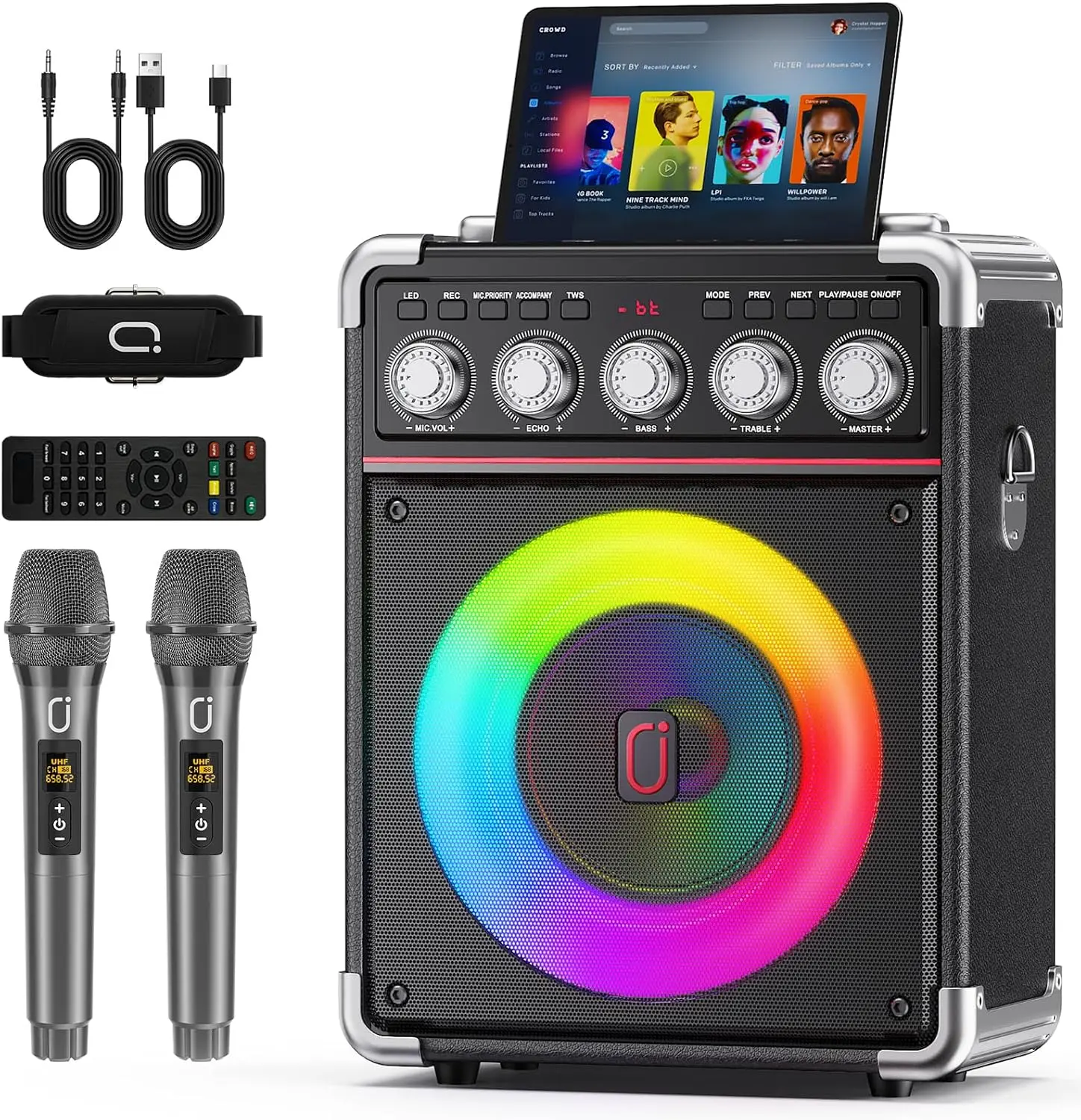 JYX TX05 Karaoke Machine for Adults with 2 Wireless Microphones