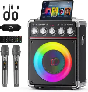 JYX TX05 Karaoke Machine for Adults with 2 Wireless Microphones, Portable Bluetooth 5.3 Speaker with Bass/Treble/Echo Adjustment, PA System with Remote Control, Supports TWS/TV/TF Card/USB/AUX