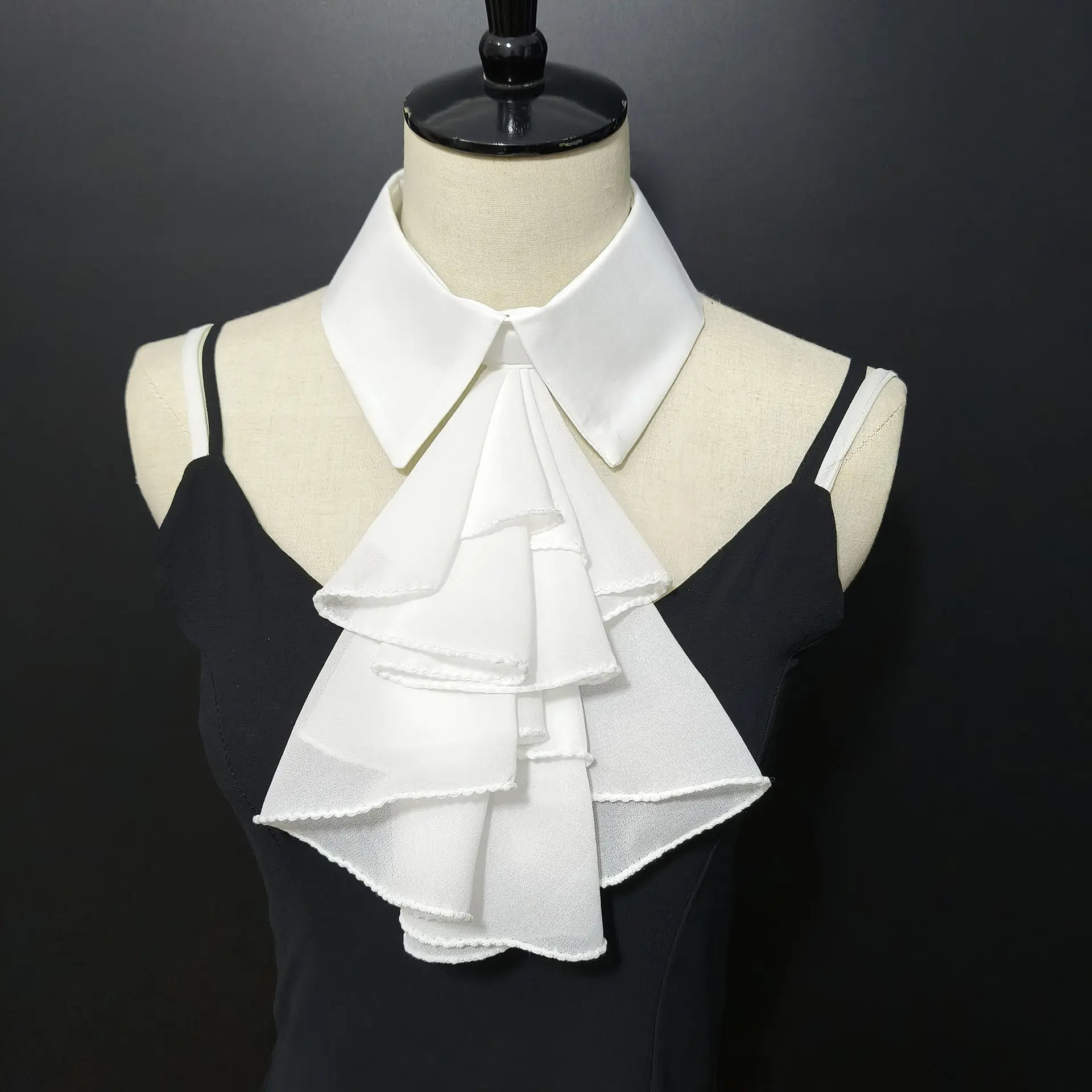 Vintage European Court Style Jabot Collar, Multi-Layered Ruffled Faux Necktie, Elegant White Pointed False Collar for Women