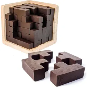 P-ITC023   Wooden Brain Teaser Puzzle Cube Stress Relief Toys for Kids Adults Wooden Puzzles T-Shaped Jigsaw Logic Puzzle Educational Toy for Children Teenagers  (Coffee)