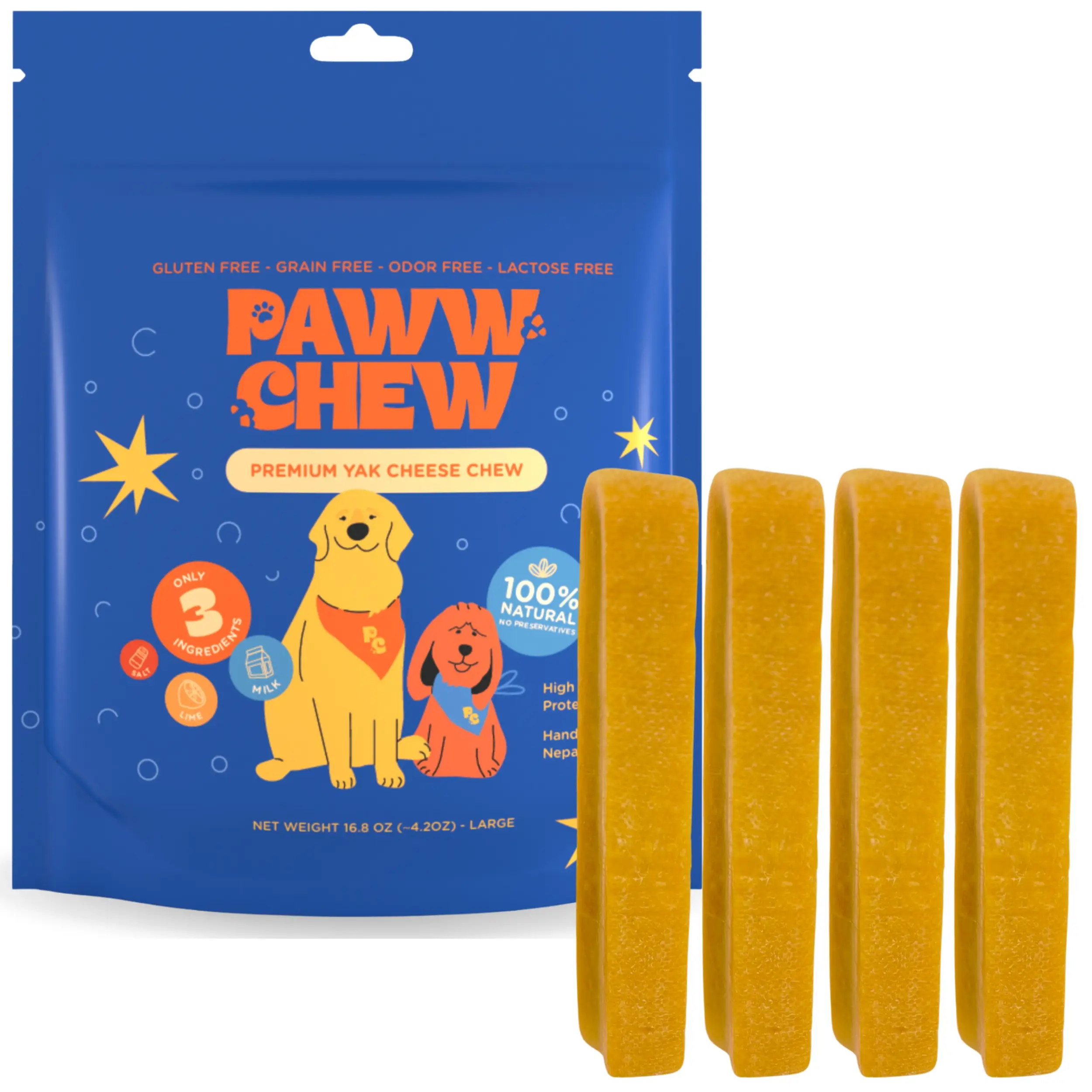 Paww Chew Natural Yak Cheese Dog Chews, Only 3 Ingredients, Milk, Lime Juice, Salt