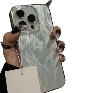 1 piece of high-end laser tinfoil pattern fine glitter water ripple phone case - Y2K style shiny silver phone protective cover, suitable for iPhone 17 Pro Max 16E 15 Pro 14 Plus 13 12 11