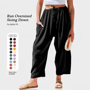 Womens Linen Blend Wide Leg Pants Oversize Casual Loose Fit Beach Palazzo Harem Pants with Pockets Vacation summer outfits  Womenswear