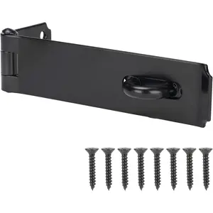 Heavy Duty 7-3/4" Extra Thick Steel Door Hasp Latch, Safety Padlock Clasp Lock for Fence Gate Barn Door Shed Closet Cabinet, Black Finish
